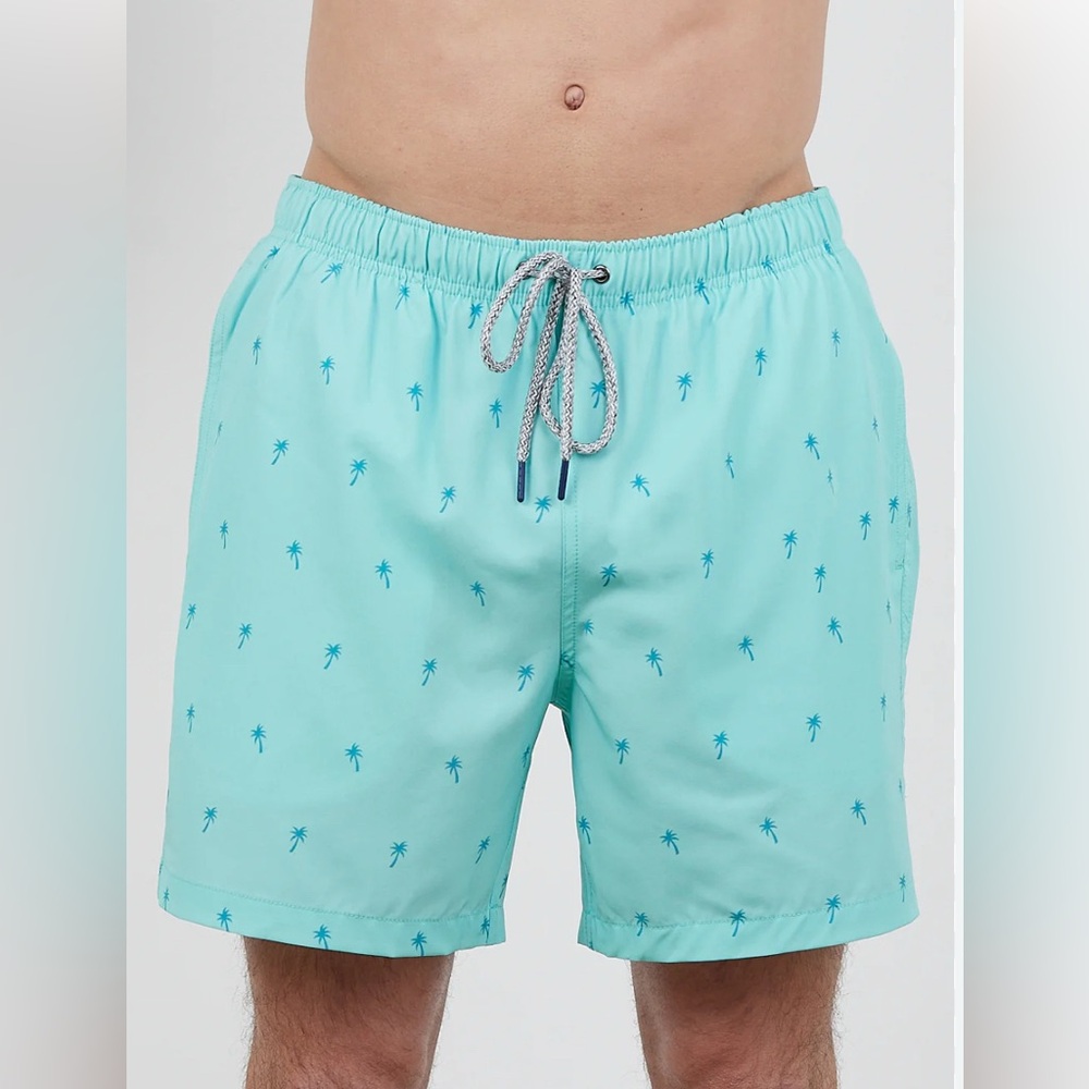 Surf Style Light Blue Palm Swim Trunks
